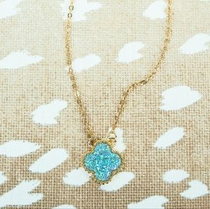 Womens Clover Necklace blue and gold